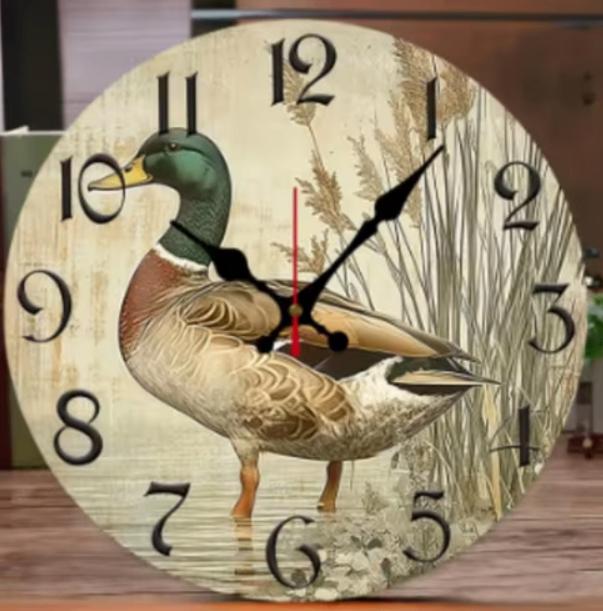 Ronde wandklok van hout Eend (25cm), Huis en Inrichting, Ophalen of Verzenden, Nieuw, Wandklok