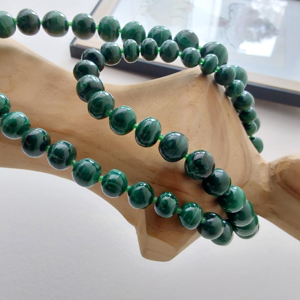 Vintage unieke malachiet kralenketting, Bijoux, Sacs & Beauté, Enlèvement, Vert, Pierre ou Minéral