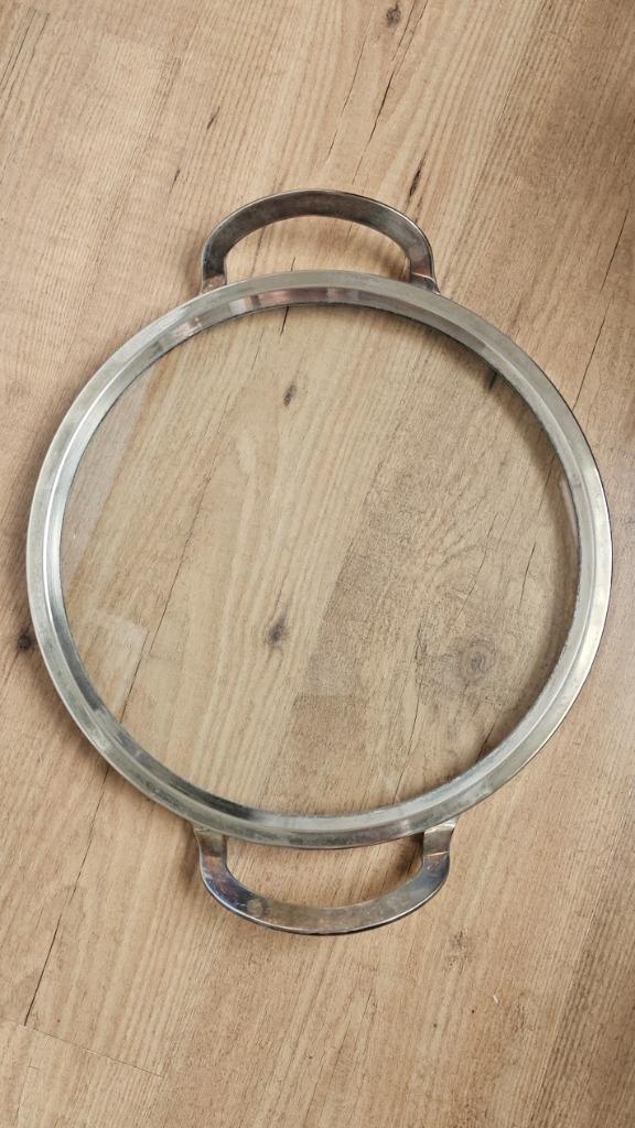 Art Deco Vintage Tablet Glas Metaal Zilveren, Ophalen