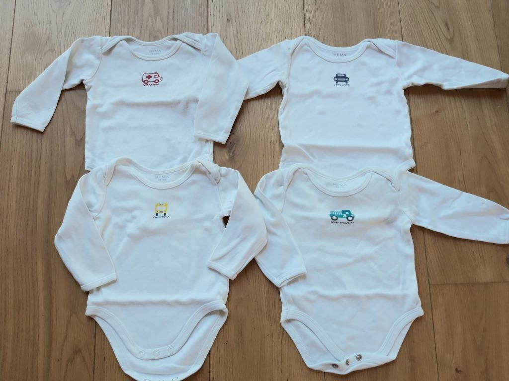 Lot de 4 bodies blancs, 3- 6 mois, Hema, à la pièce ou en lo, Enlèvement, Utilisé, Garçon ou Fille, Vêtements de nuit ou Sous-vêtements