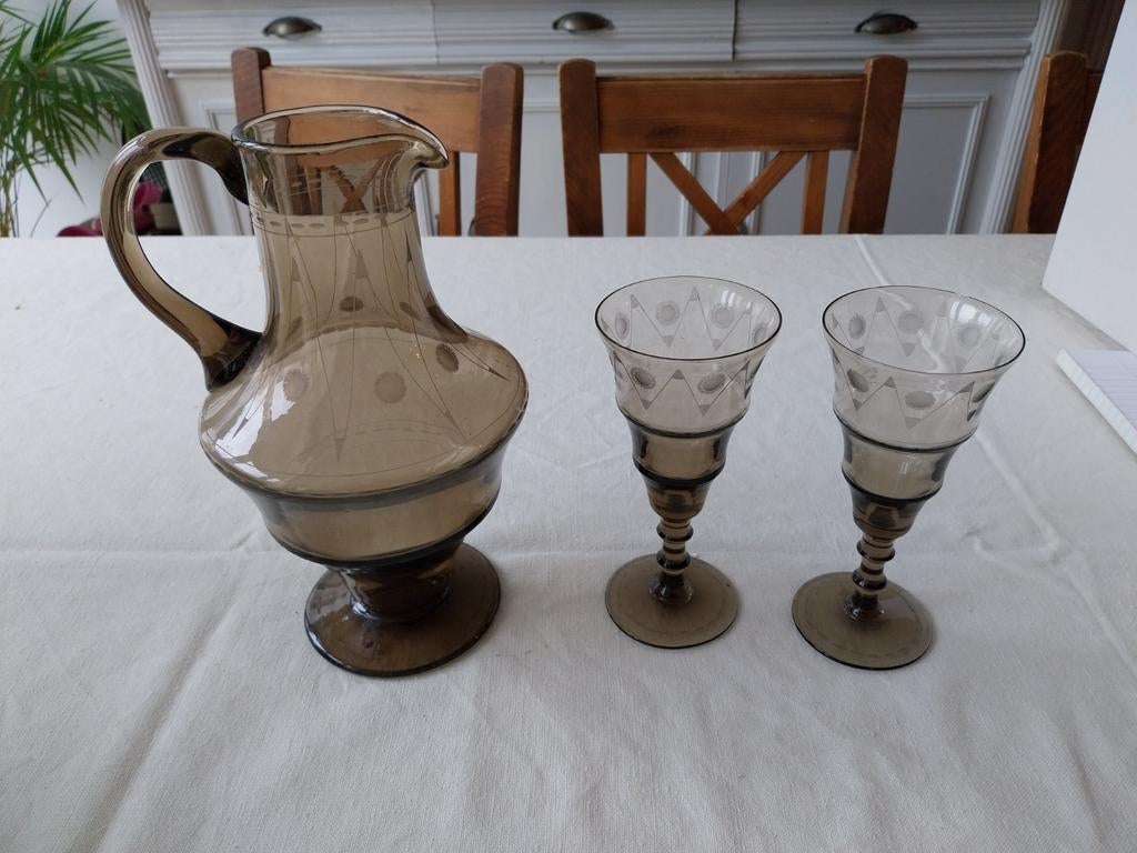 Carafe et deux verres assortis art déco Daum Nancy, Enlèvement