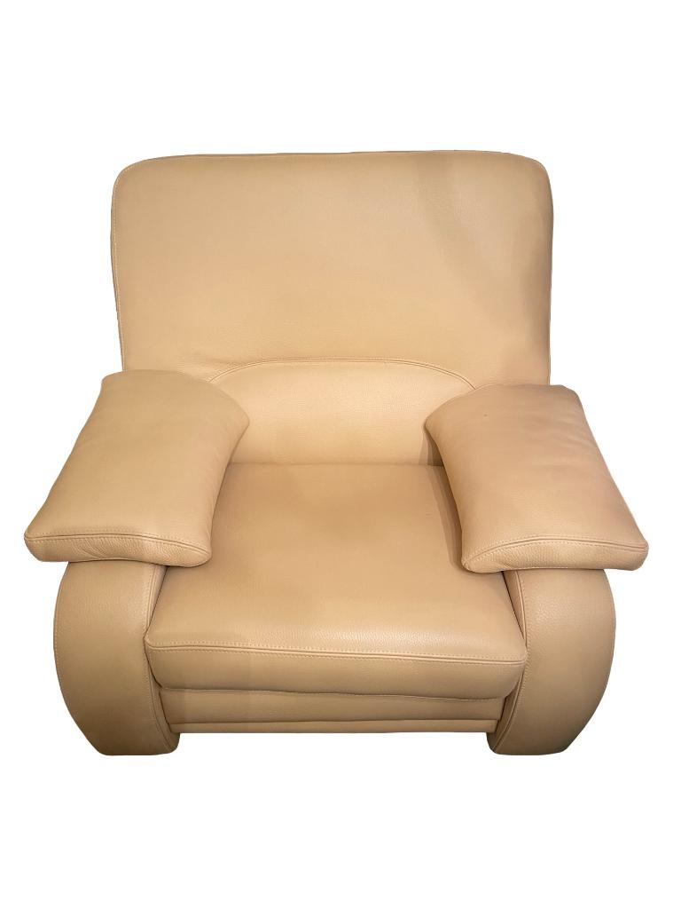 Set van echt leren bank + fauteuil — 3 delen, Huis en Inrichting, Ophalen, Gebruikt, 150 tot 200 cm, Tweepersoons