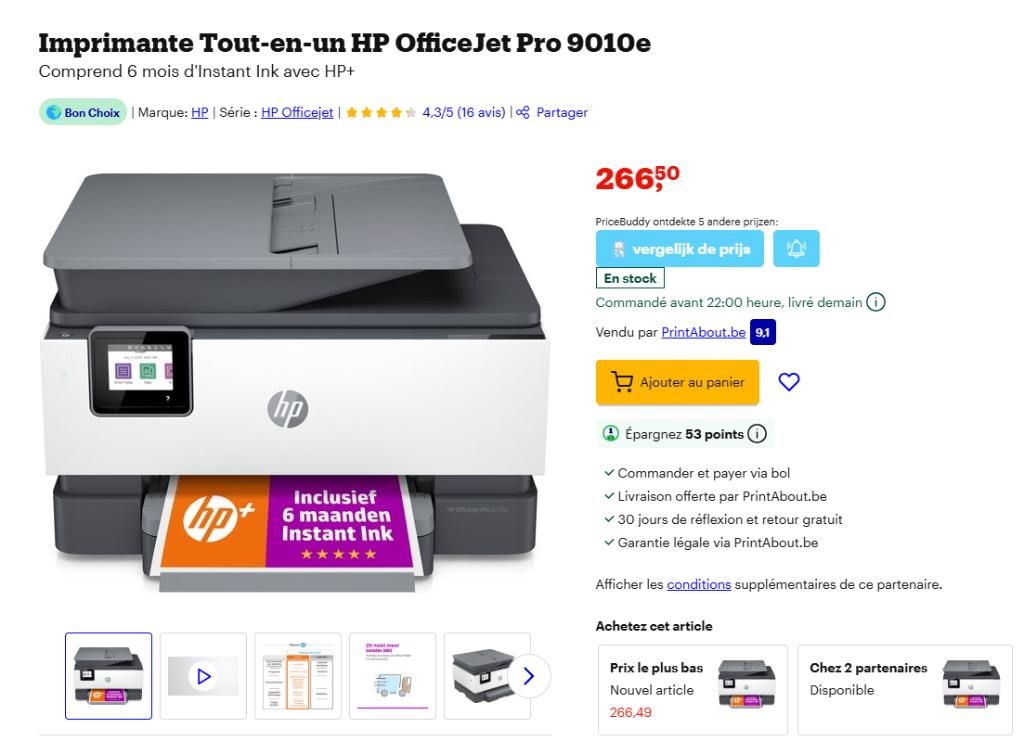 Imprimante tout-en-un HP Office Jet Pro 9010e, Neuf, Wi-Fi intégré, Copier, Imprimante
