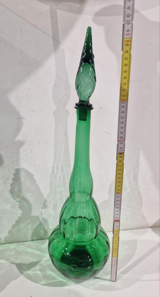 64 cm hoge XL vintage glazen Empoli fles karaf .Genie bottle, Ophalen of Verzenden