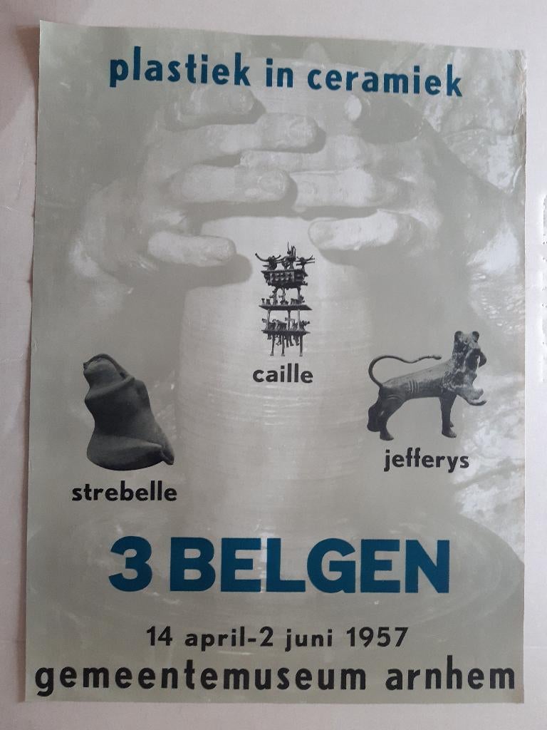 Originele Poster 3 Belgen Jefferys Caille Strebelle Beeldhou, Ophalen of Verzenden, A1 t/m A3, Reclame, Rechthoekig Staand