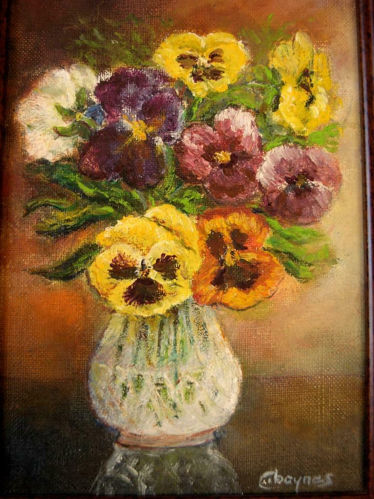 Viooltjes op canvas door C. Baynes, Ophalen of Verzenden