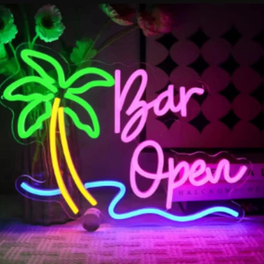 LED lamp neon stijl Bar Open met Palmboom (38x30cm), Collections, Marques & Objets publicitaires, Neuf, Enlèvement ou Envoi