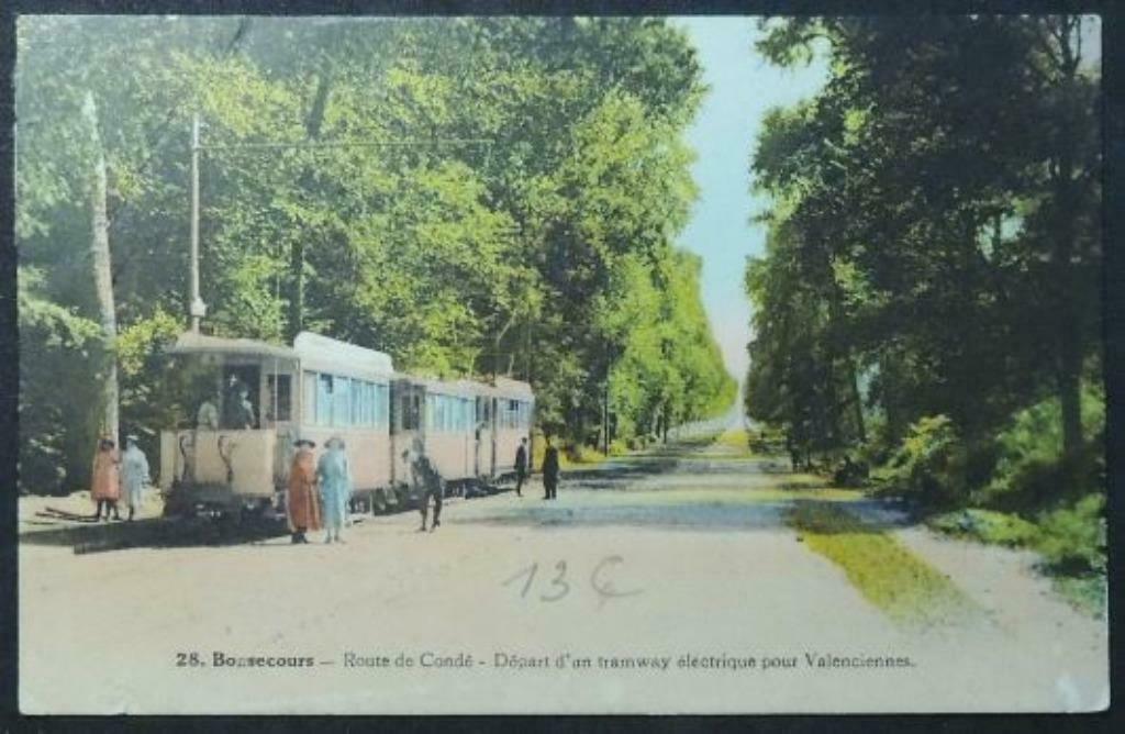 Carte Postale Bonsecours Route de condé Départ d’un tram, Enlèvement ou Envoi, Affranchie, Hainaut