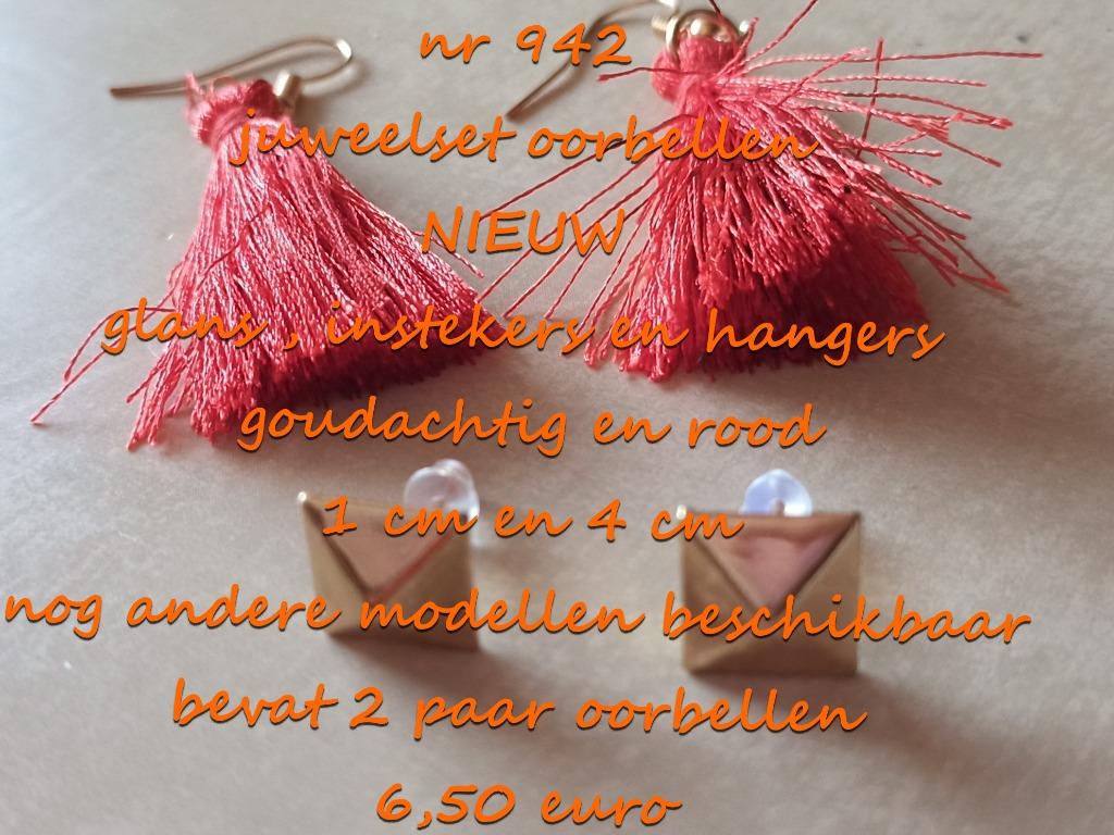 942. Juweelset : oorbellen , NIEUW , verzending inbegrepen, Handtassen en Accessoires, Oorbellen, Overige materialen, Hangers