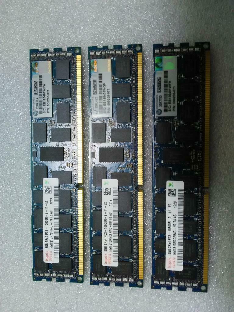 Hynix 3x8Gb PC3-10600R pour serveur, Gebruikt, Server, 8 GB, DDR3