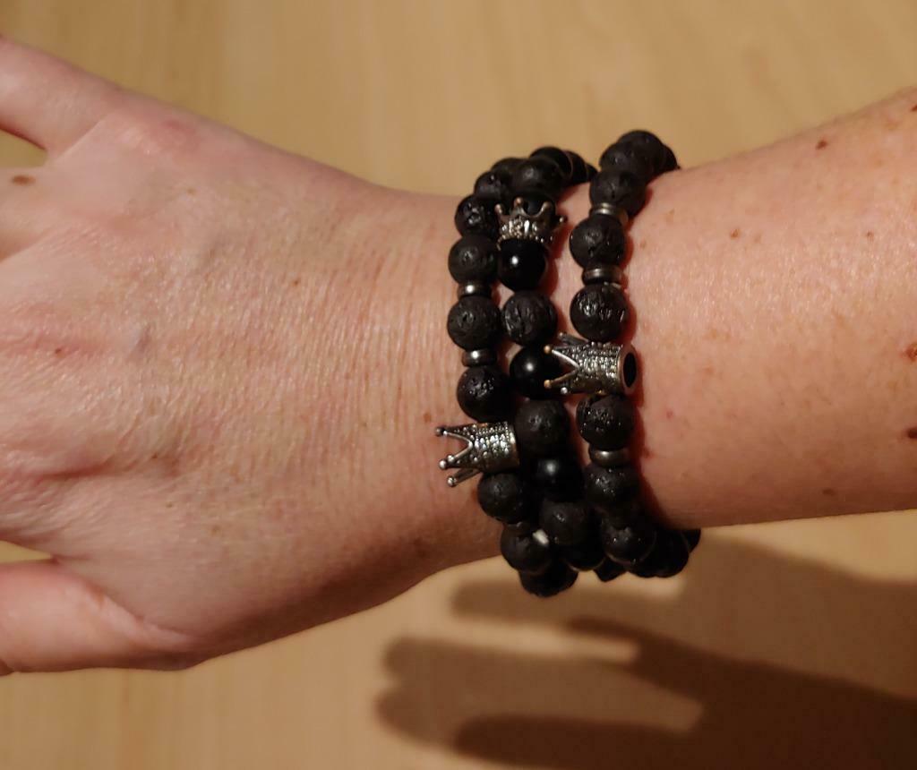 Set 3 armbanden lavasteen, Ophalen, Zo goed als nieuw, Zwart
