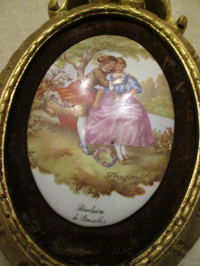 Vintage wanddecoratie 2  ovalen vergulden kaders  met Brusse, Enlèvement ou Envoi, Utilisé