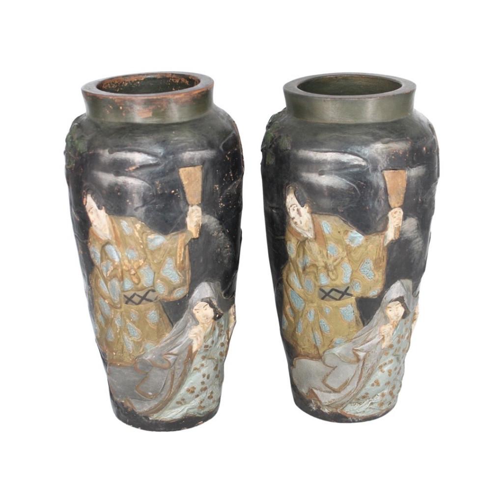 Ensemble de Deux Vases Polychromes en Céramique Japon, Enlèvement ou Envoi