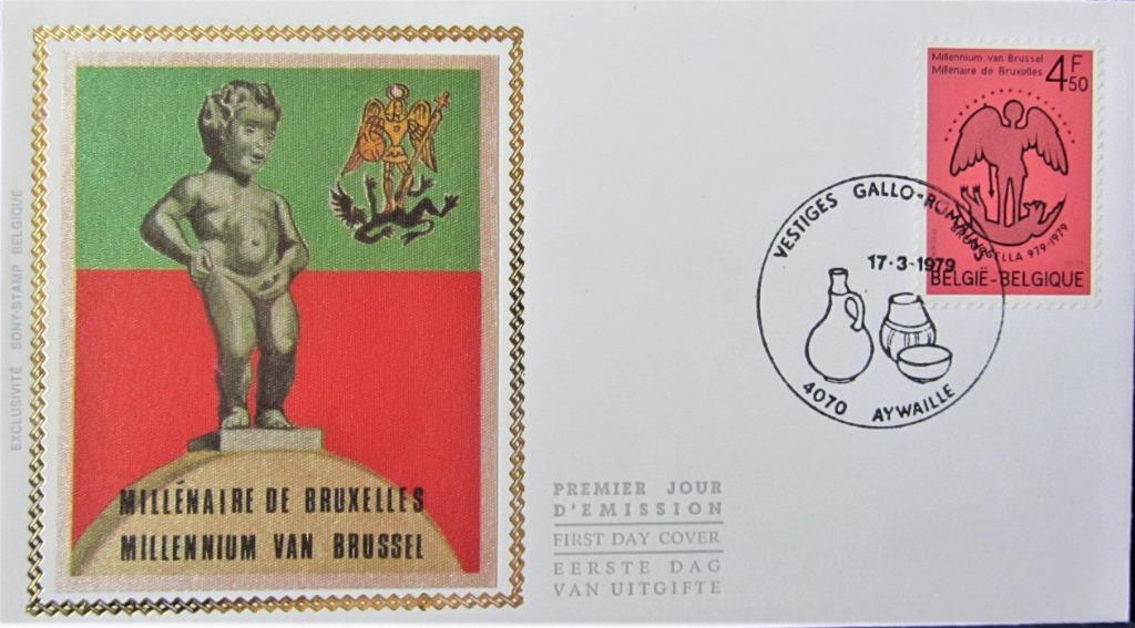 FDC OP ZIJDE TOERISME- BRUSSEL-MANNEKE PIS EN DE GROTE MARKT, Ophalen of Verzenden, Gestempeld, Plaats of Gebouw