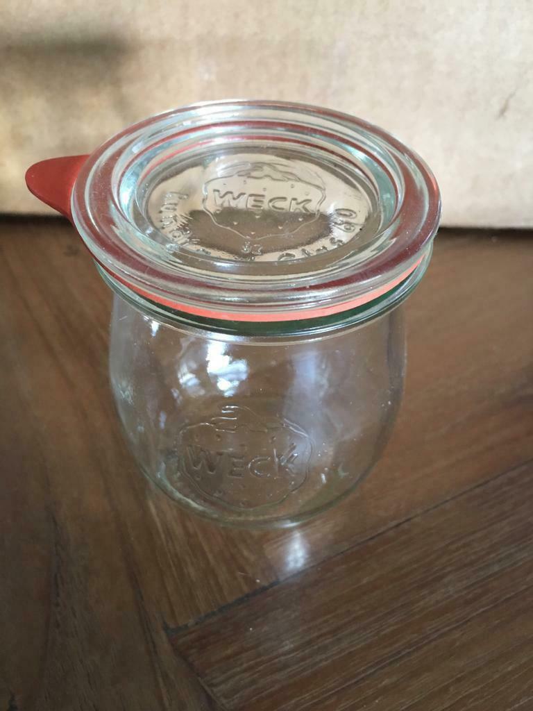 1Weck potje met rubber Rundrand-Glas 60 in uitstekende staat, Ophalen, Gebruikt, Glas