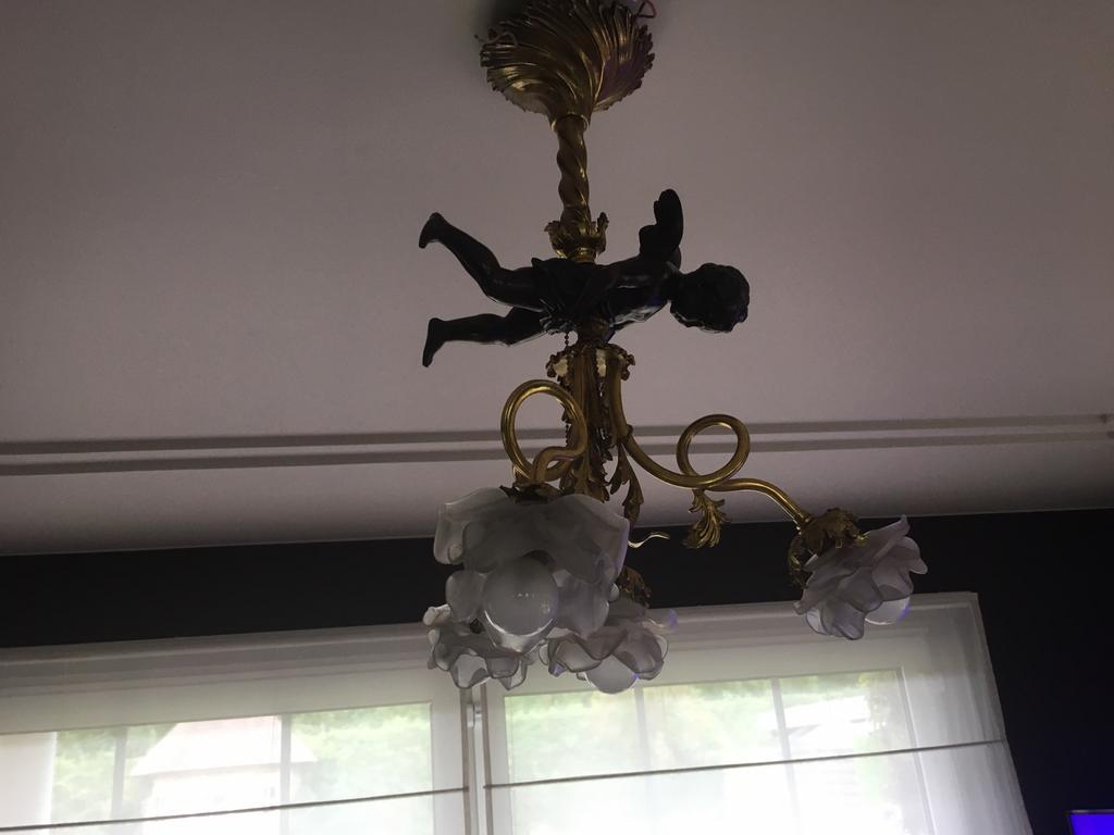 Antieken luster brons en franse lampen 60H op 45b, Antiek en Kunst, Ophalen