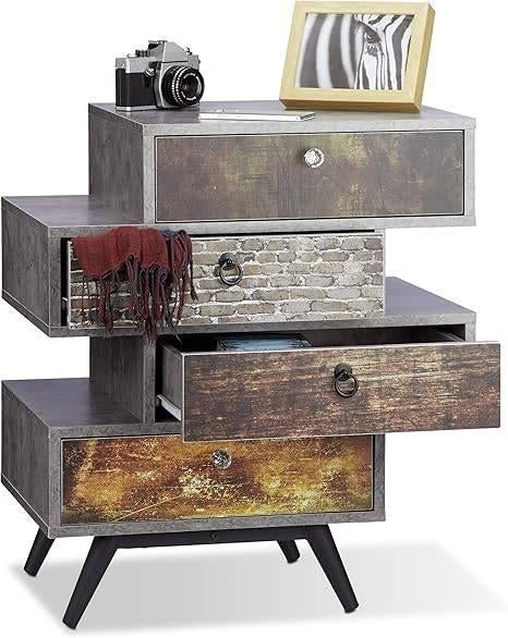 Vintage commode met 4 offset laden | GRATIS LEVERING, -, Verzenden, -, Nieuw
