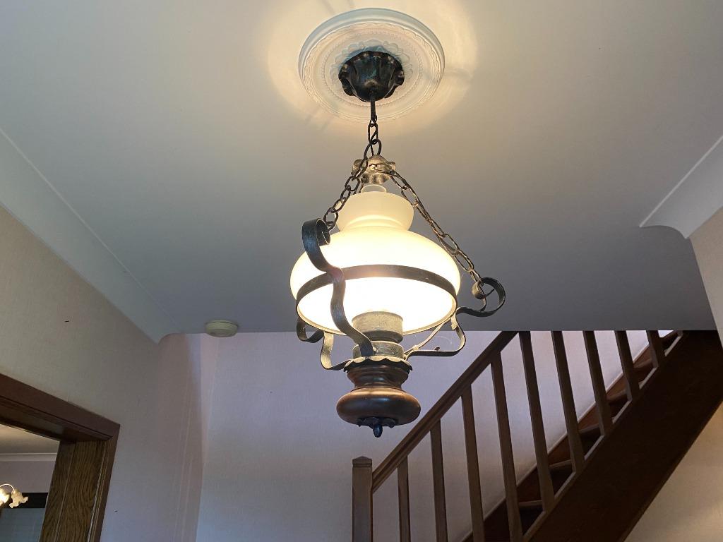 Hangluster met glas en hout, Ophalen, Gebruikt, Klassiek landelijk, Minder dan 50 cm