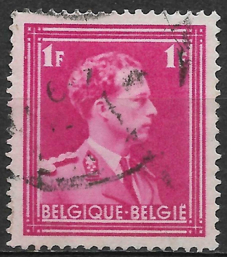 POSTZEGELS BELGIË- NR. 428-KONING LEOPOLD III-OPEN KRAAG, Oblitéré, Enlèvement ou Envoi, Affranchi, Maison royale