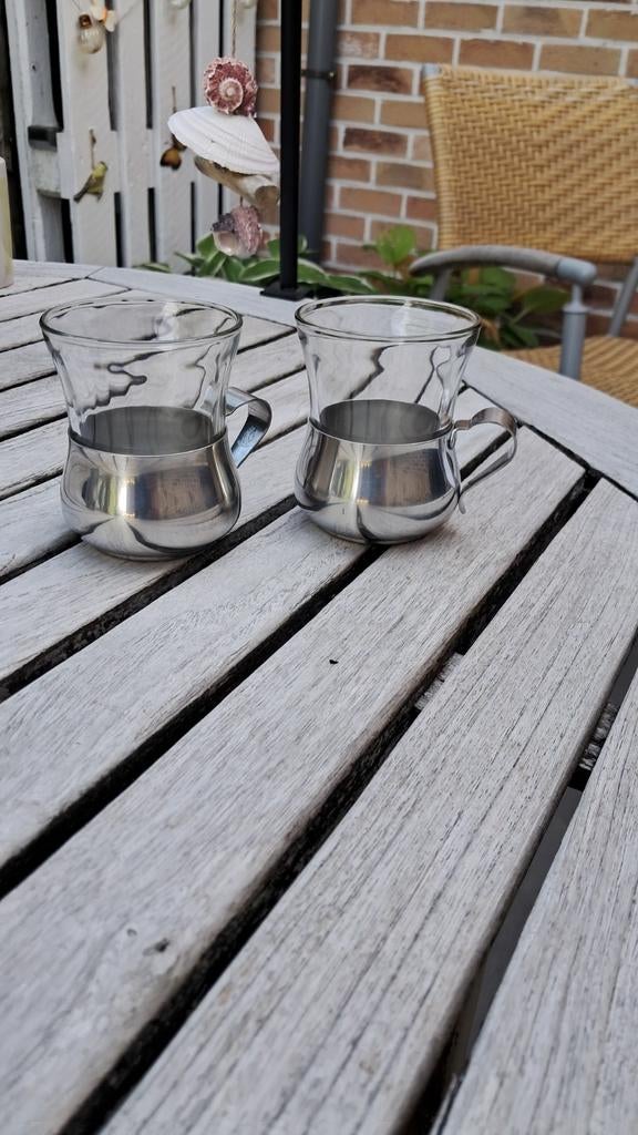 Vintage theeglazen met houder, Antiek en Kunst, Ophalen of Verzenden