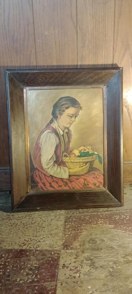 Peinture signée "G. Dehoux", 42x52, n141, Antiquités & Art, Art | Peinture | Classique, Enlèvement ou Envoi, Métal