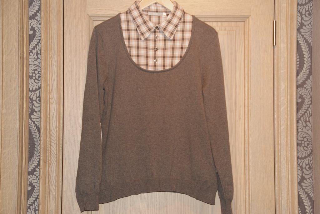 Pull marron pour femme avec chemise taille L à l'état neuf, Enlèvement ou Envoi, Comme neuf, Taille 42/44 (L), Brun