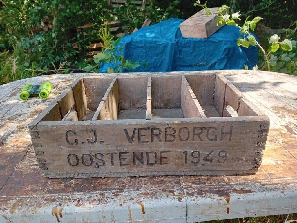 Oude houten bierbak Verborgh Oostende 1949, Verzamelen, Ophalen of Verzenden, Gebruikt