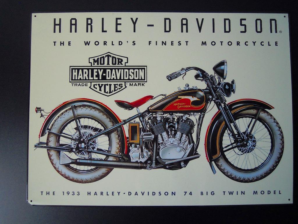 Plaque murale en métal - La Harley-Davidson 74 Big Twin 1933, Motos, Enlèvement ou Envoi, Neuf