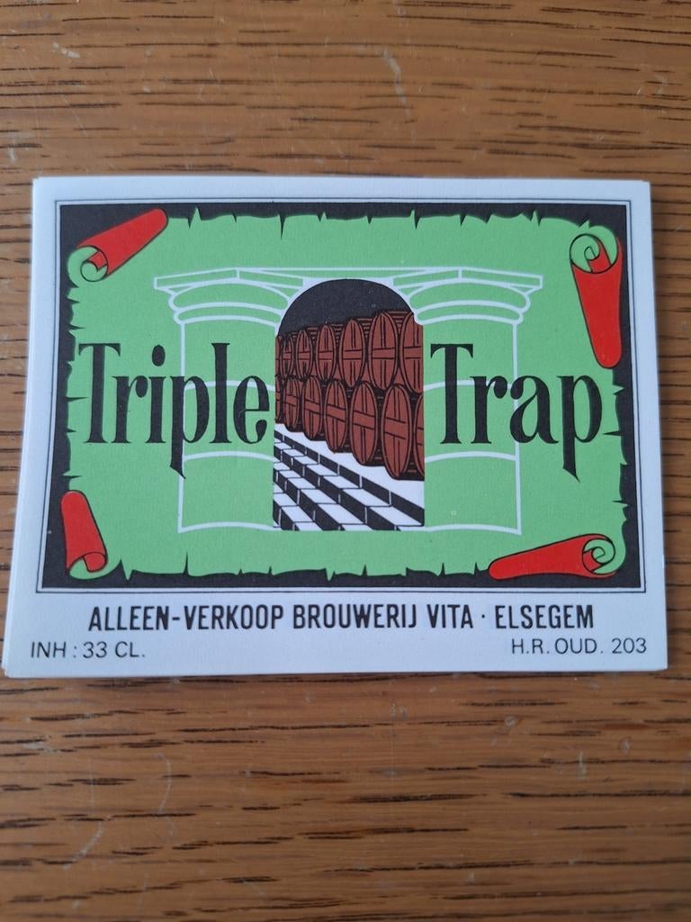 Oud bieretiket Triple Trap brouwerij Vita Elsegem, Verzamelen, Ophalen of Verzenden