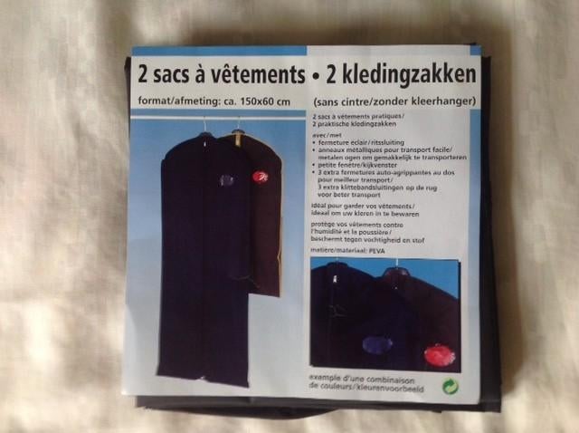 Set van 2 kledingzakken zonder kleerhanger nieuw 150 x 60 cm, Ophalen of Verzenden, Nieuw, Overige materialen, Kinderen en Volwassenen
