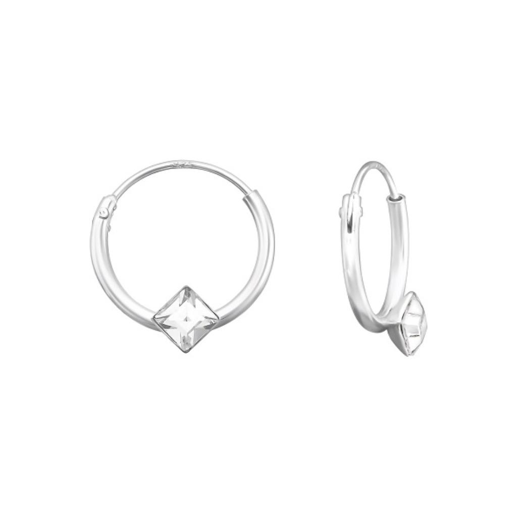 Boucles d'oreilles créoles argent cristal, Neuf, Enlèvement ou Envoi, Avec cristal, Argent