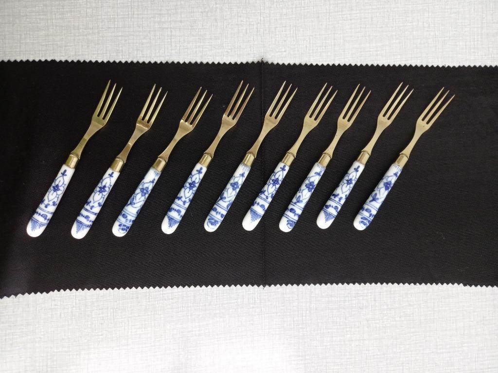 Antieke Saksen porseleine dessert vorkjes. (9 stuks), Ophalen of Verzenden
