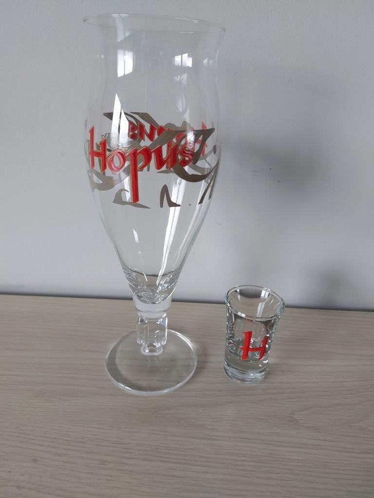Hopus bierglas + proefglaasje, Verzamelen, Ophalen of Verzenden, Zo goed als nieuw, Bierglas