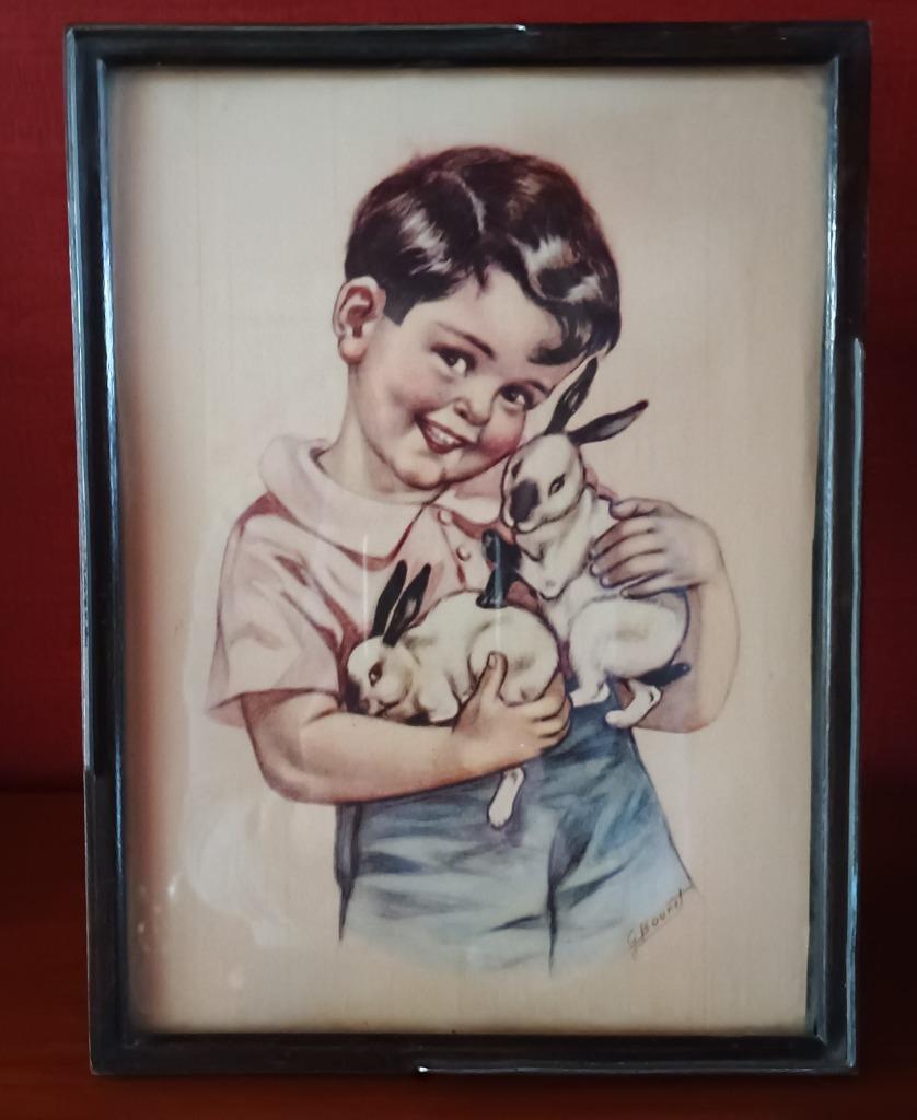 Germaine Bouret  Garconnet Lapins ingekaderd, Antiek en Kunst, Ophalen
