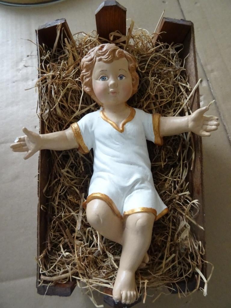 Enfant Jésus dans berceau antique grand berceau + bébé Jésus, Enlèvement ou Envoi, Utilisé