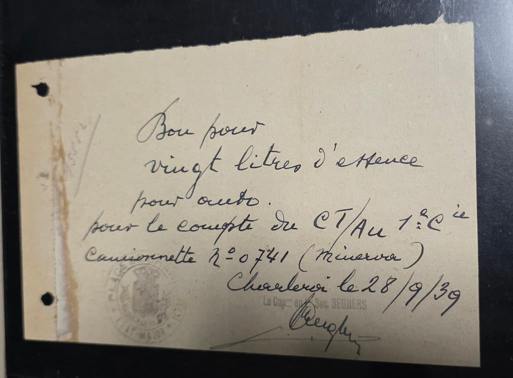 Militaria+Charleroi 1939+WW2+Bon pour essence+Etat Major, Verzamelen, Militaria | Tweede Wereldoorlog, Landmacht, Overige typen
