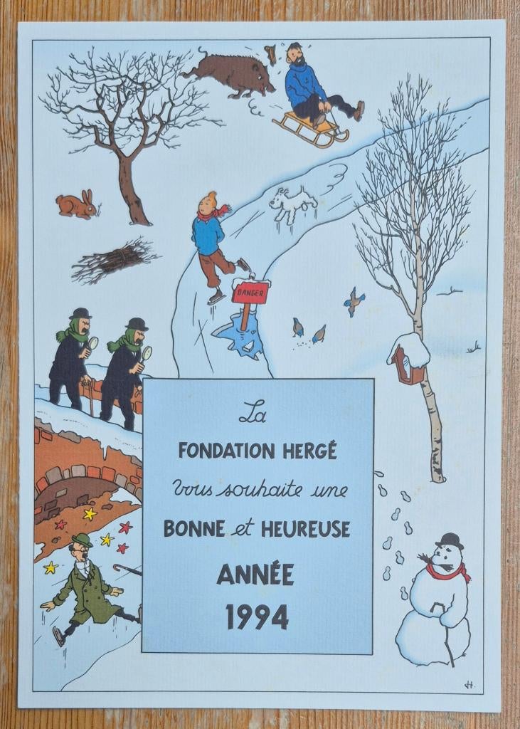Tintin carte de voeux 1994 Hergé signé Fanny Rémi Kuifje, Enlèvement ou Envoi, Tintin, Comme neuf, Autres types