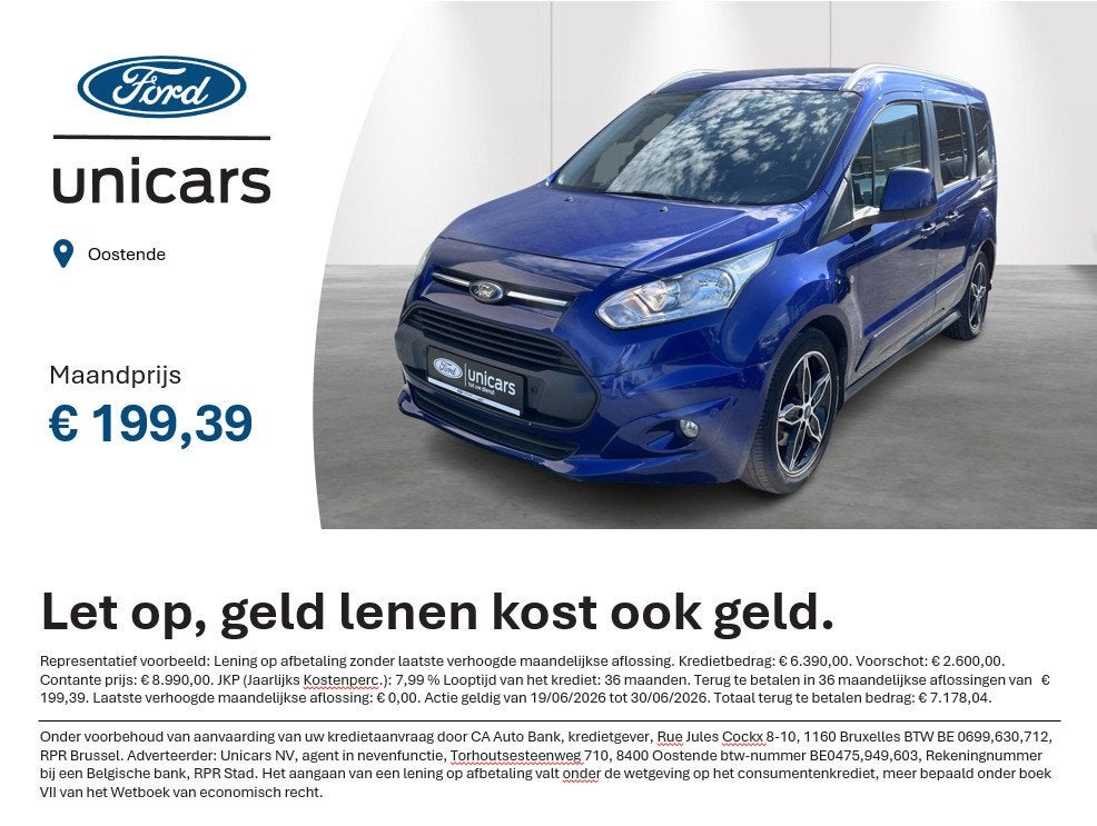 Ford Tourneo Connect 1.0 EcoBoost 75kW Titanium NIEUWE DISTR, Voorwielaandrijving, Gebruikt, Blauw, 5 deurs