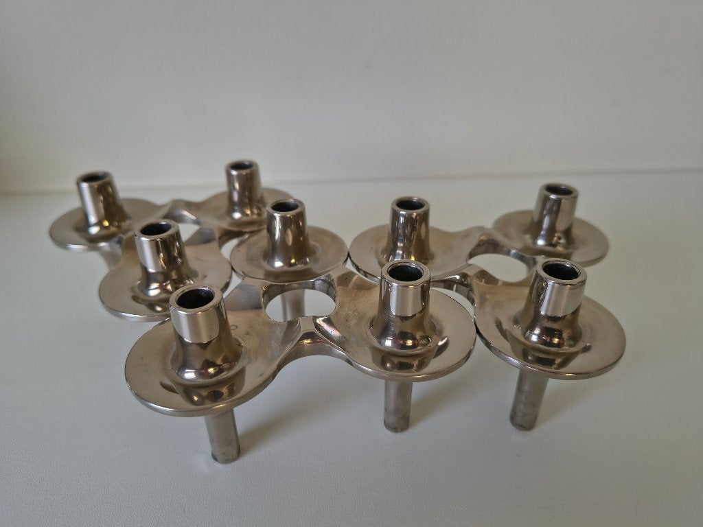 Vintage modulaire kandelaar, zilverkleurig metaal, Overige merken, Ophalen of Verzenden, Zo goed als nieuw, Metaal