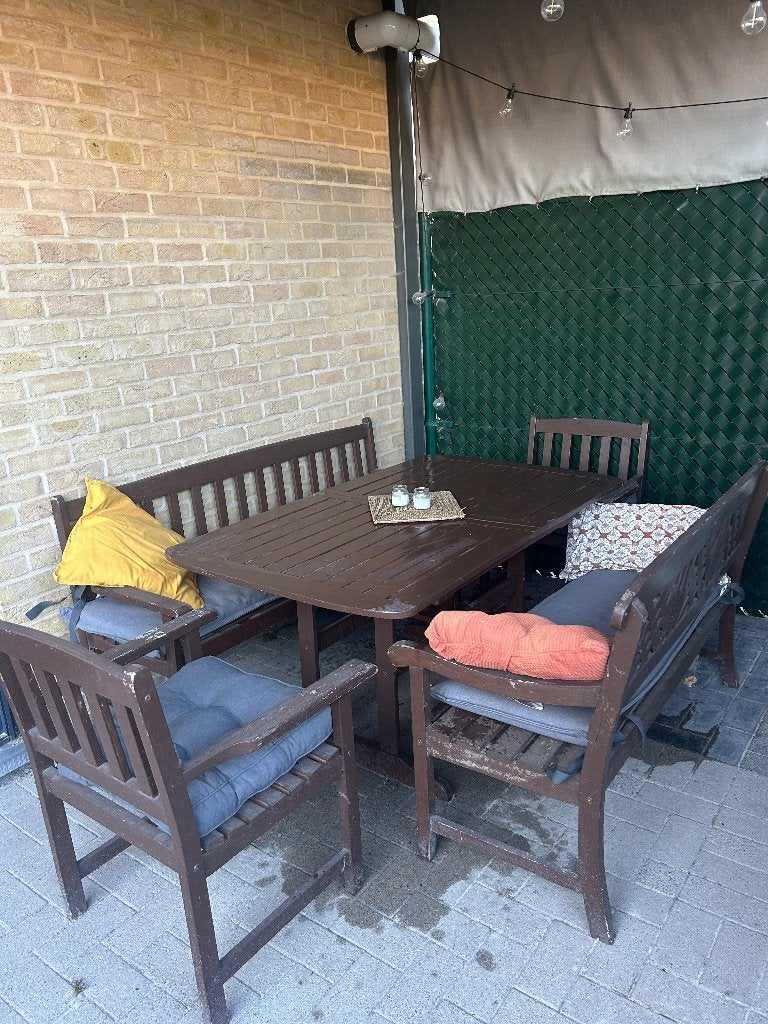 Tuinset + zitkussens, Tuin en Terras, Tuintafels, Ophalen, Gebruikt, Rechthoekig
