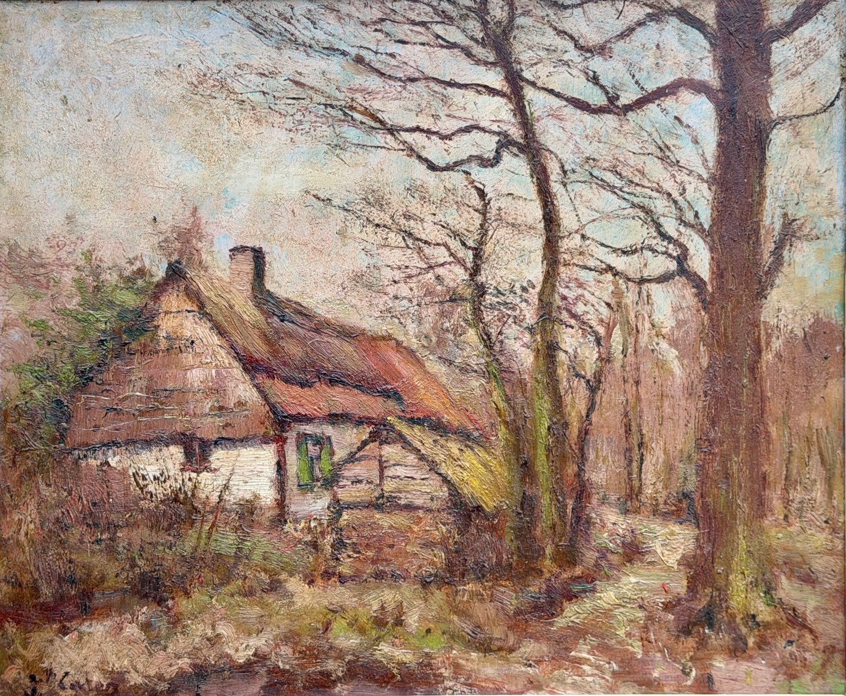 Schilderij Joseph Caron, Antiquités & Art, Art | Peinture | Classique, Paysage, Impressionniste, Peinture à l'huile, Panneau, Signé
