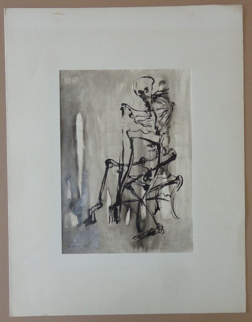 JAN VAERTEN / SKELET / ORIGINEEL WERK / 65x50cm / SIG / 1967, Ophalen of Verzenden, Gesigneerd, Gouache