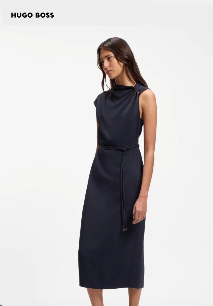 ROBE MI-LONGUE DE MARQUE HUGO BOSS (COLLECTION 2026), Ophalen, Blauw, Maat 42/44 (L), Zo goed als nieuw