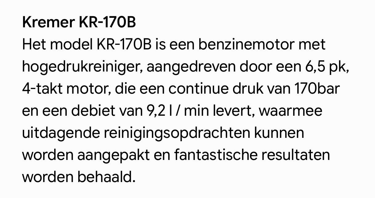 KREMER KR170B, Ophalen of Verzenden, Nieuw, Benzine, Met regelbare waterdruk