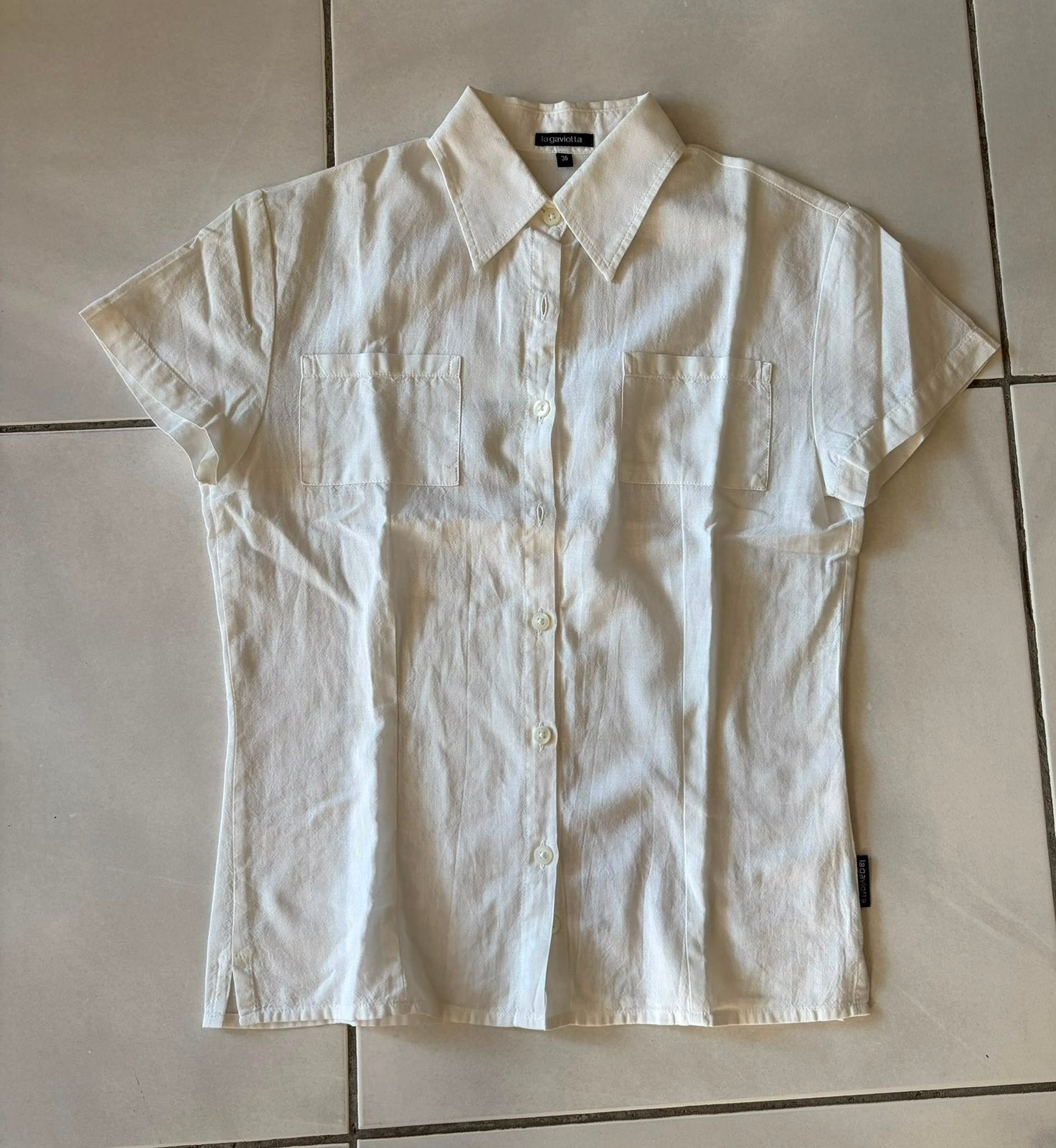 Witte linnen blouse La Gaviotta (maat 36)Blouse en lin blanc, Ophalen of Verzenden, Zo goed als nieuw, Maat 36 (S)