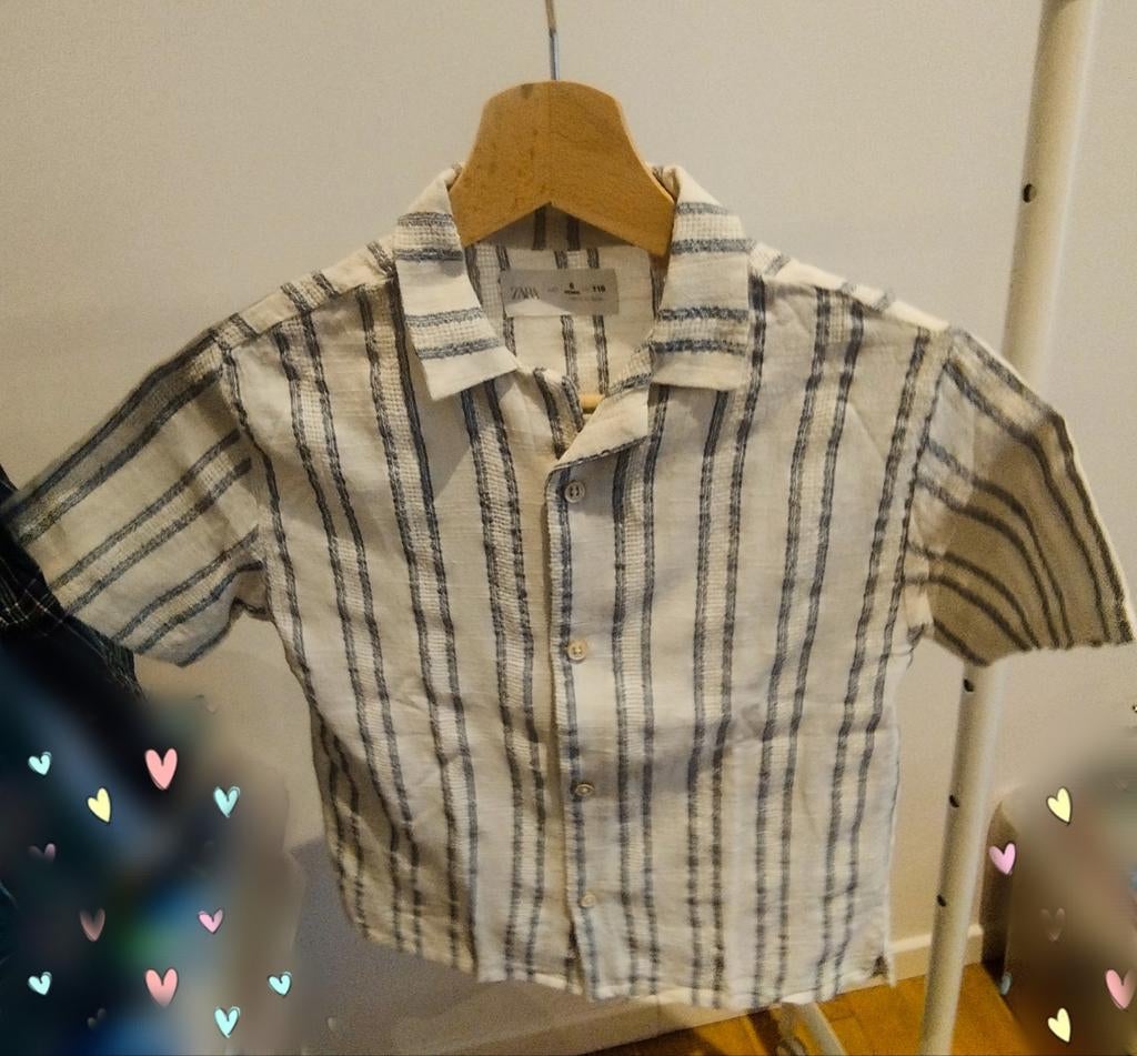 Zara shirt voor jongens van 6 jaar (116 cm) — blauw/wit gest, Ophalen, Blauw