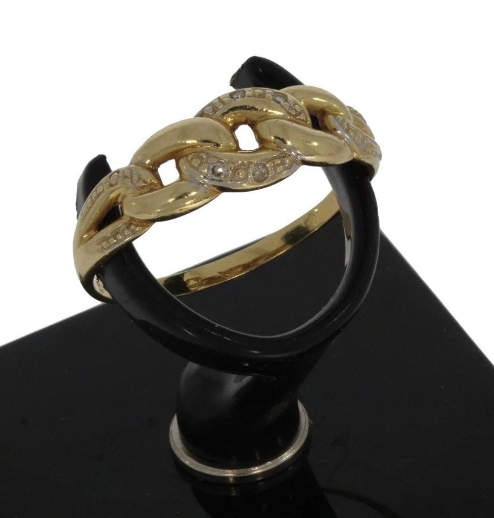 Bewerkte 14 karaats gouden dames ring met 4 diamantjes, Ophalen of Verzenden, Zo goed als nieuw, Dame of Heer, Met edelsteen