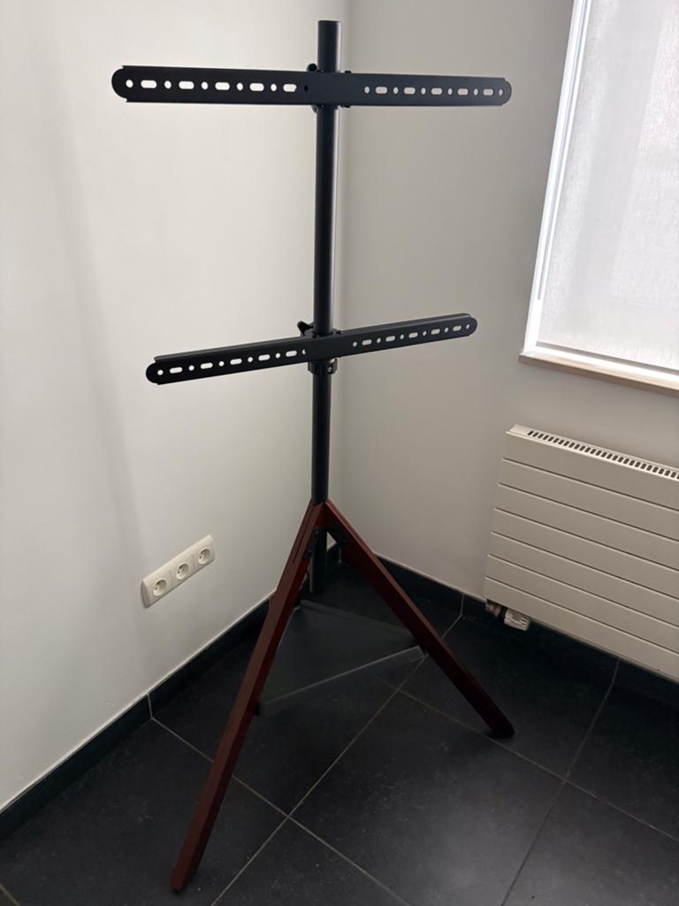 Support TV métal/bois avec plateau rangement., Enlèvement, Comme neuf