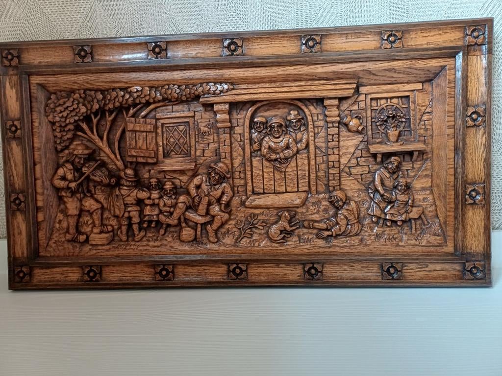Beeldhouwwerk paneel met Breugeltafereel, Antiek en Kunst, Kunst | Beelden en Houtsnijwerken, Ophalen