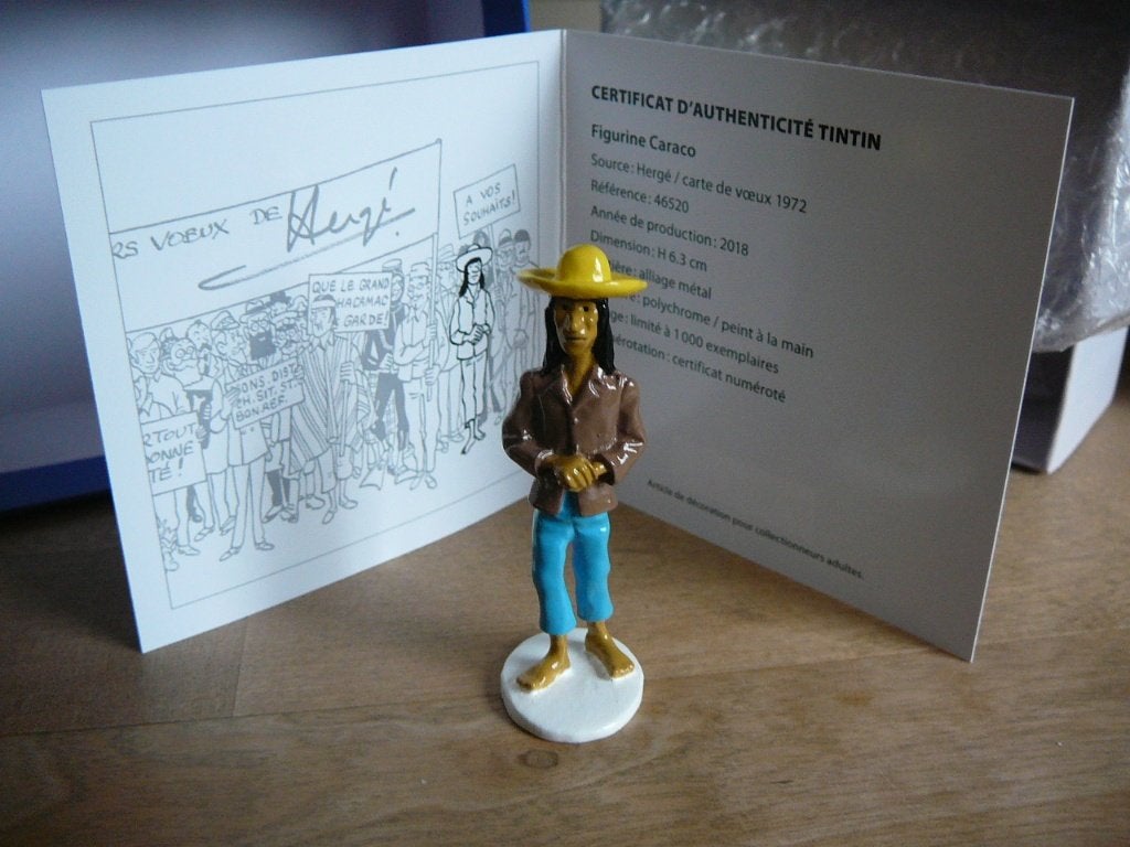 Figurine Tintin carte de voeux 1972 : Caraco, Enlèvement, Tintin, Comme neuf, Statue ou Figurine